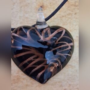Black Heart Glass Pendant Necklace